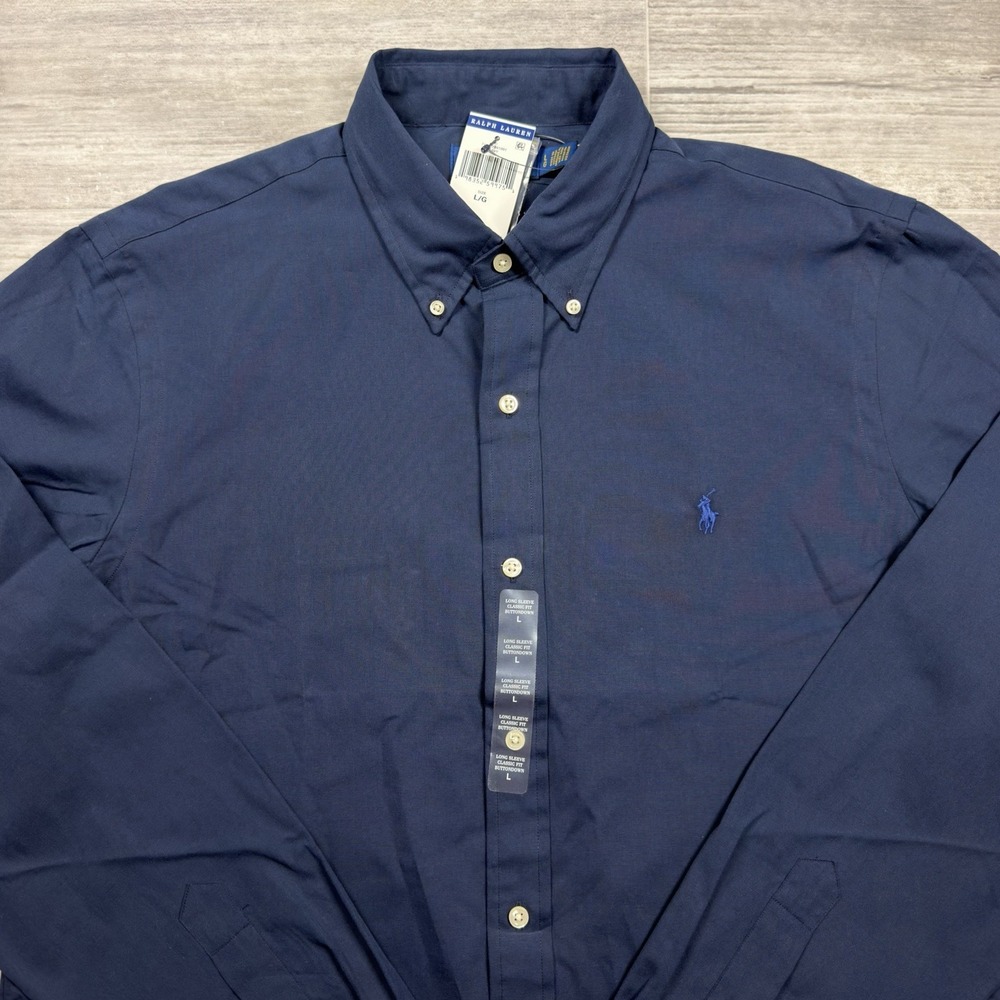 $125 Polo Ralph Lauren Button Down Shirt Men's Large Navy Blue Long Sleeve Pony